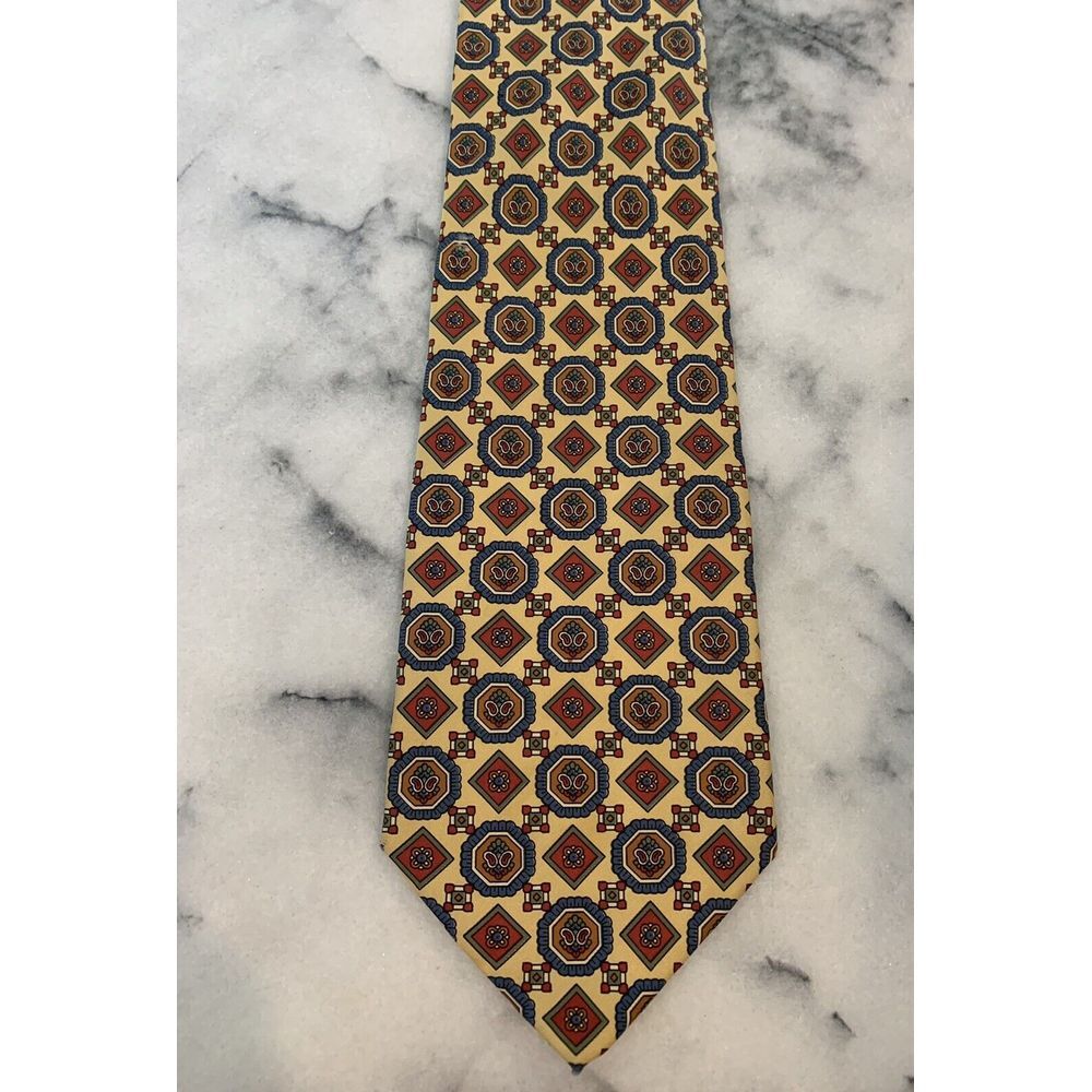 Maus & Hoffman Yellow 100% Silk Geometric Brocade Tie‎ Made In Italy